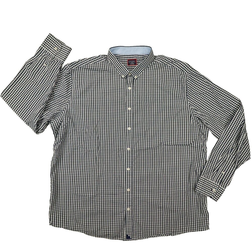 UNTUCKit Men's Navy White Gingham Check Long Sleeve Dress Shirt Size 3XLC Tall‎